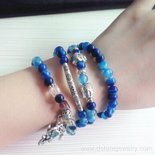 Natural Agate Beads Bracelet Retro Elephant Pendant Bracelet